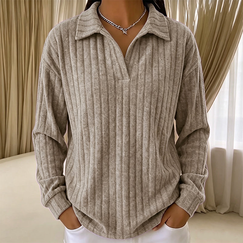 ☁️V-Neck Ribbed Knit, Cozy Softness🧶 Women's Cozy V-Neck Ribbed Knit Sweater – Relaxed Fit | Perfect for Lounging, Weekends & Everyday Comfort, Warm & Easy ✨