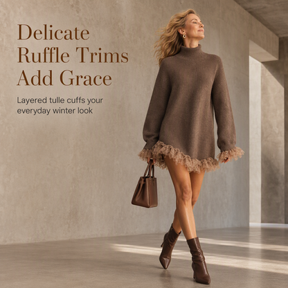 ✨ Feminine Knit Detail 🌸 Women’s Oversized Mock Neck Sweater Dress