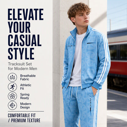 ✨Men's Geometric Print Full-Zip Jacket & Pants Set