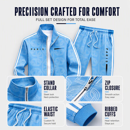 ✨Men's Geometric Print Full-Zip Jacket & Pants Set