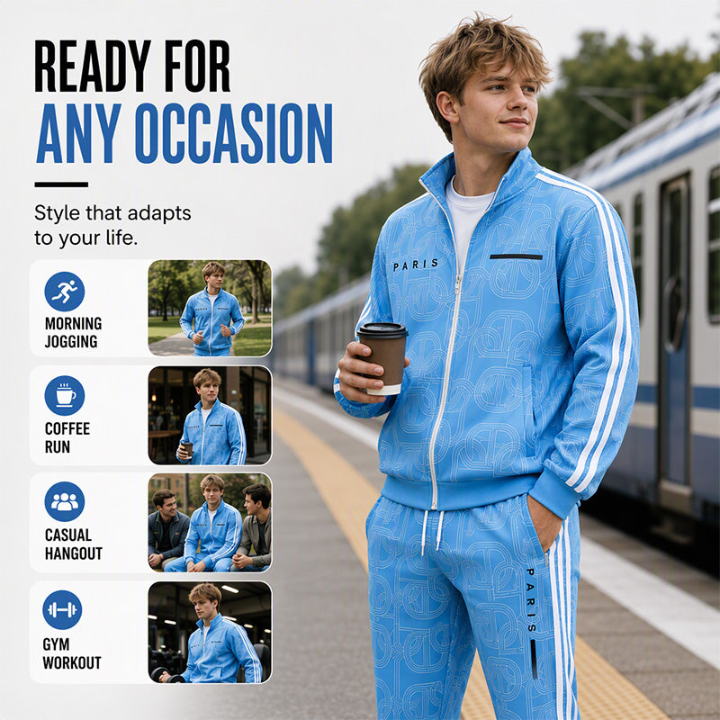 ✨Men's Geometric Print Full-Zip Jacket & Pants Set
