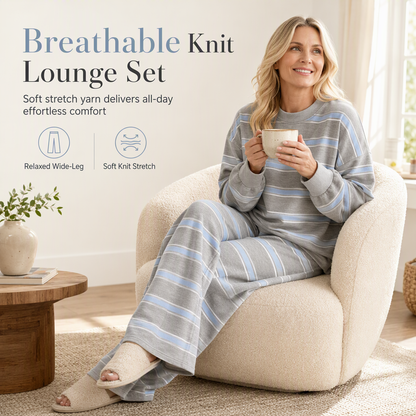 Womens Casual Long Sleeve Top and Pants Two Piece Set Fashion Striped Lounge Set