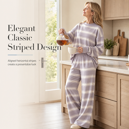 Womens Casual Long Sleeve Top and Pants Two Piece Set Fashion Striped Lounge Set