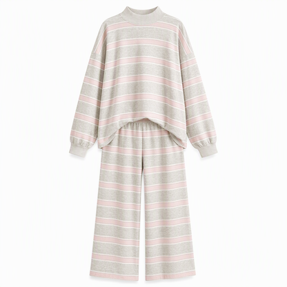 Womens Casual Long Sleeve Top and Pants Two Piece Set Fashion Striped Lounge Set