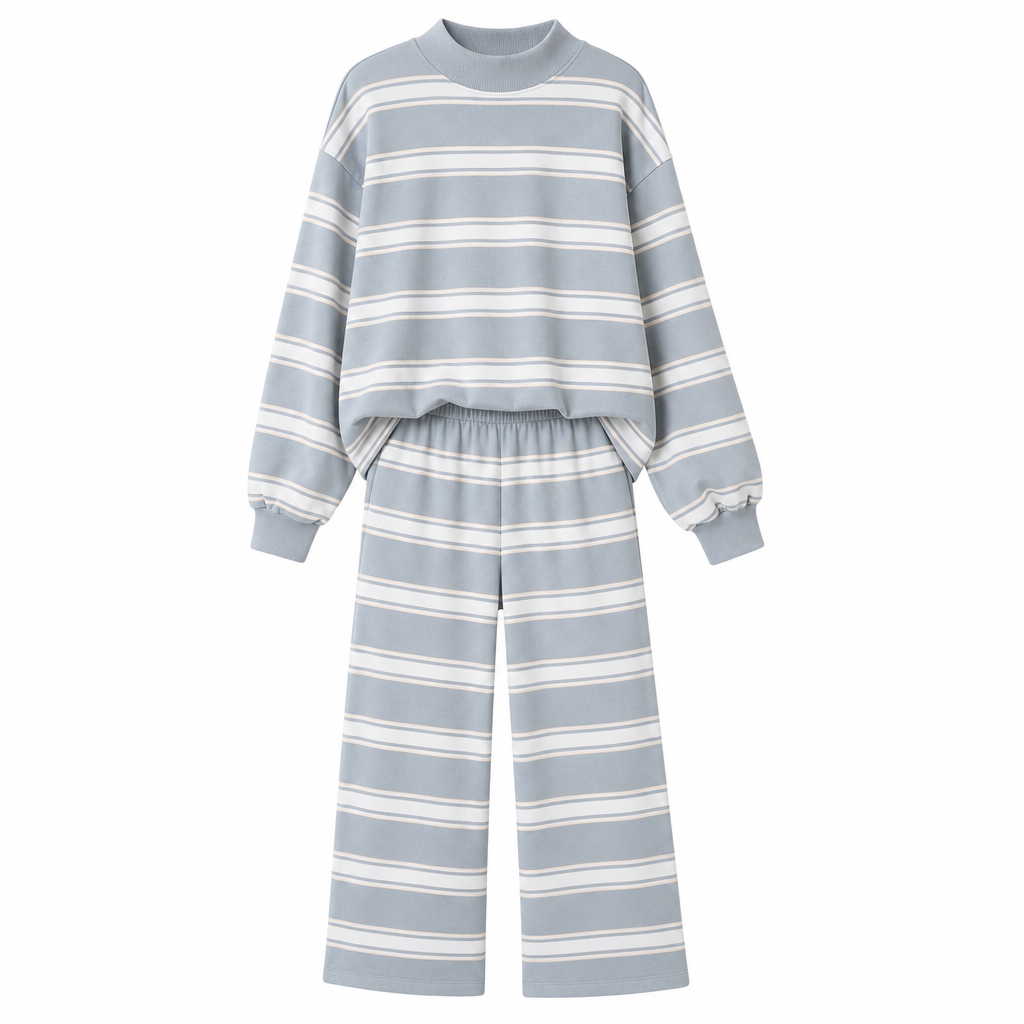 Womens Casual Long Sleeve Top and Pants Two Piece Set Fashion Striped Lounge Set