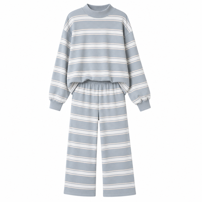 Womens Casual Long Sleeve Top and Pants Two Piece Set Fashion Striped Lounge Set