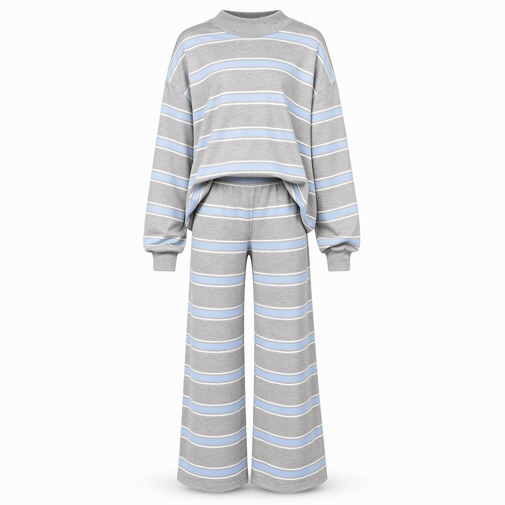 Womens Casual Long Sleeve Top and Pants Two Piece Set Fashion Striped Lounge Set