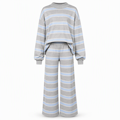 Womens Casual Long Sleeve Top and Pants Two Piece Set Fashion Striped Lounge Set