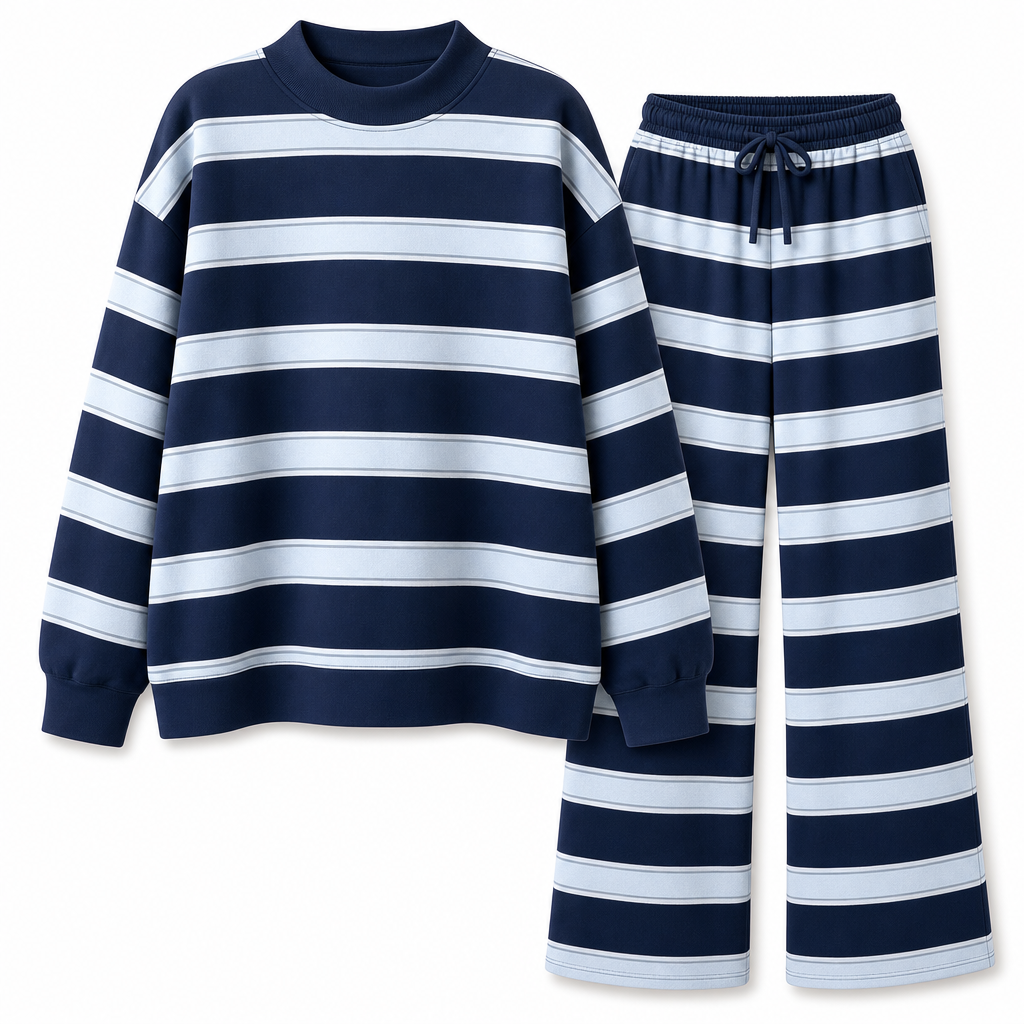 Womens Casual Long Sleeve Top and Pants Two Piece Set Fashion Striped Lounge Set