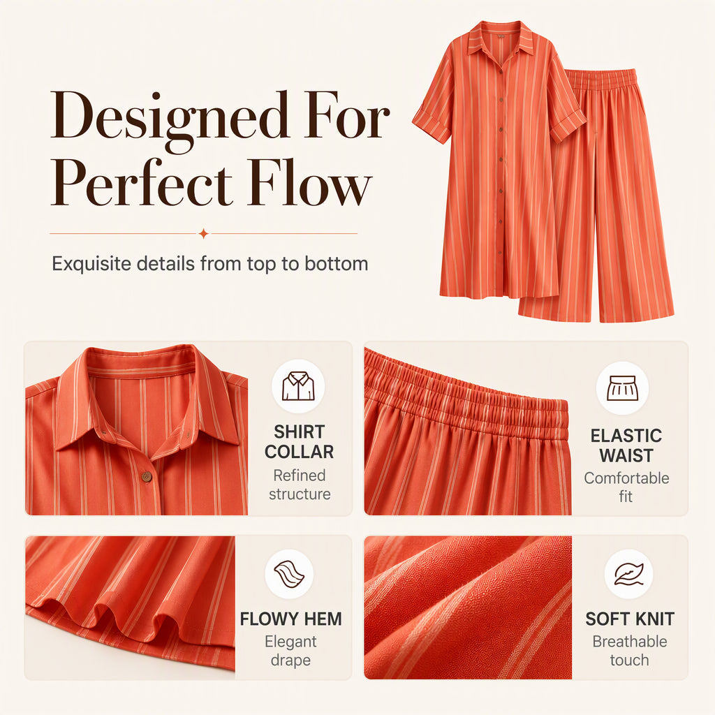 👖 Women's Striped Longline Shirt & Wide-Leg Pants Set – Effortless Style in One Set ✨