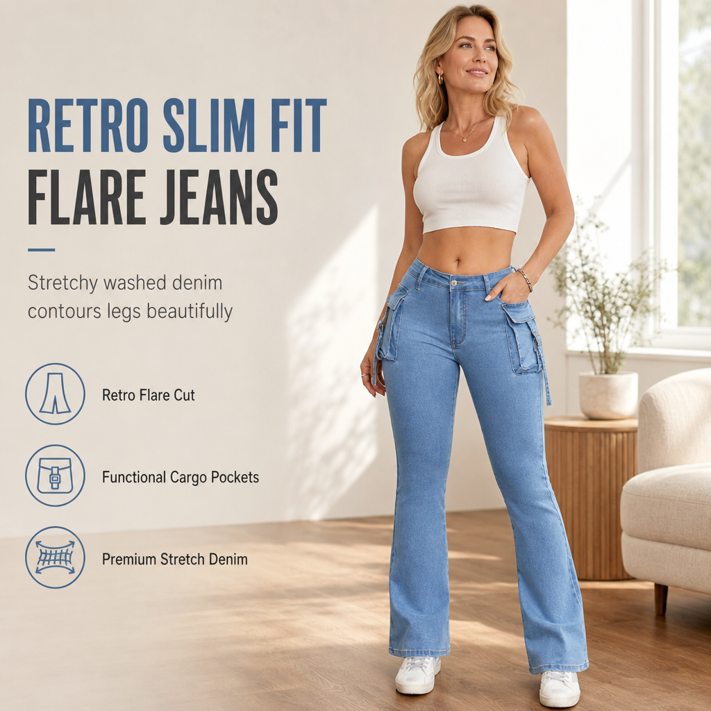 ✨👖Women's High Stretch Slim Fit Cargo Flare Jeans with Flap Pockets✨𝘉𝘶𝘺 𝘢𝘯𝘺 2 𝘢𝘯𝘥 𝘨𝘦𝘵 𝘢𝘯 𝘦𝘹𝘵𝘳𝘢 8% 𝘥𝘪𝘴𝘤𝘰𝘶𝘯𝘵