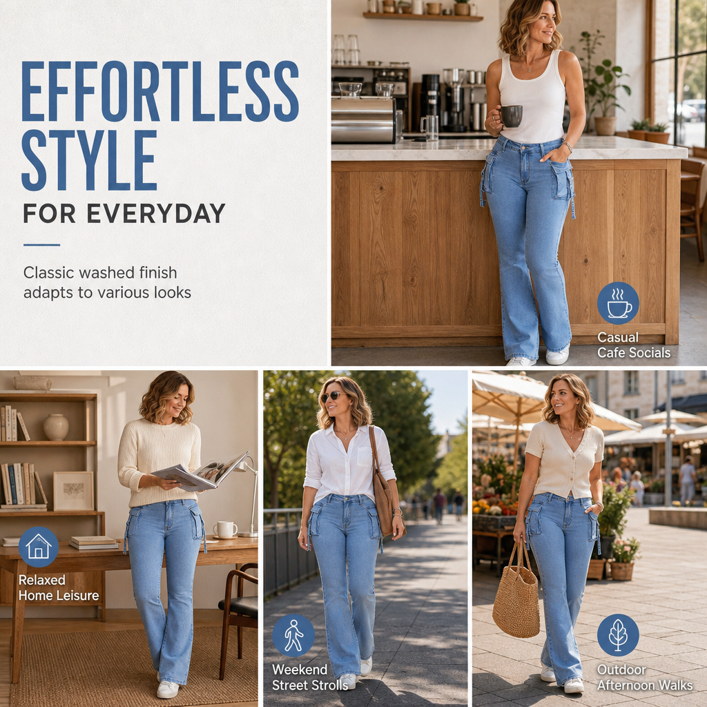 ✨👖Women's High Stretch Slim Fit Cargo Flare Jeans with Flap Pockets✨𝘉𝘶𝘺 𝘢𝘯𝘺 2 𝘢𝘯𝘥 𝘨𝘦𝘵 𝘢𝘯 𝘦𝘹𝘵𝘳𝘢 8% 𝘥𝘪𝘴𝘤𝘰𝘶𝘯𝘵