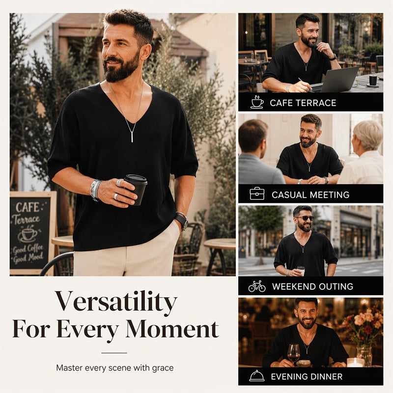 Men's Casual V-Neck Knit T-Shirt
