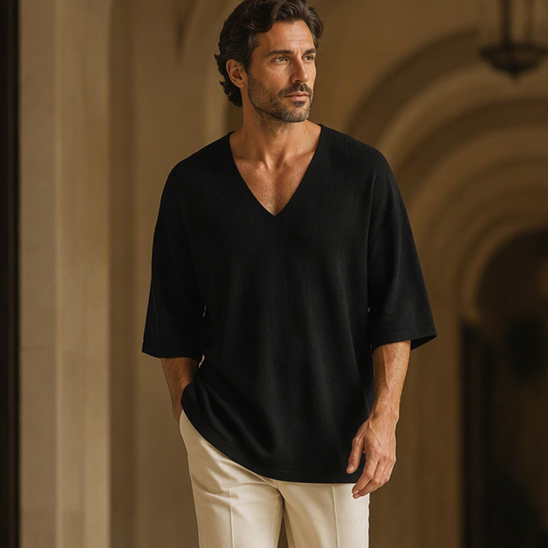 Men's Casual V-Neck Knit T-Shirt