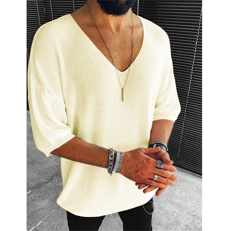 Men's Casual V-Neck Knit T-Shirt