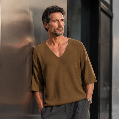 Men's Casual V-Neck Knit T-Shirt