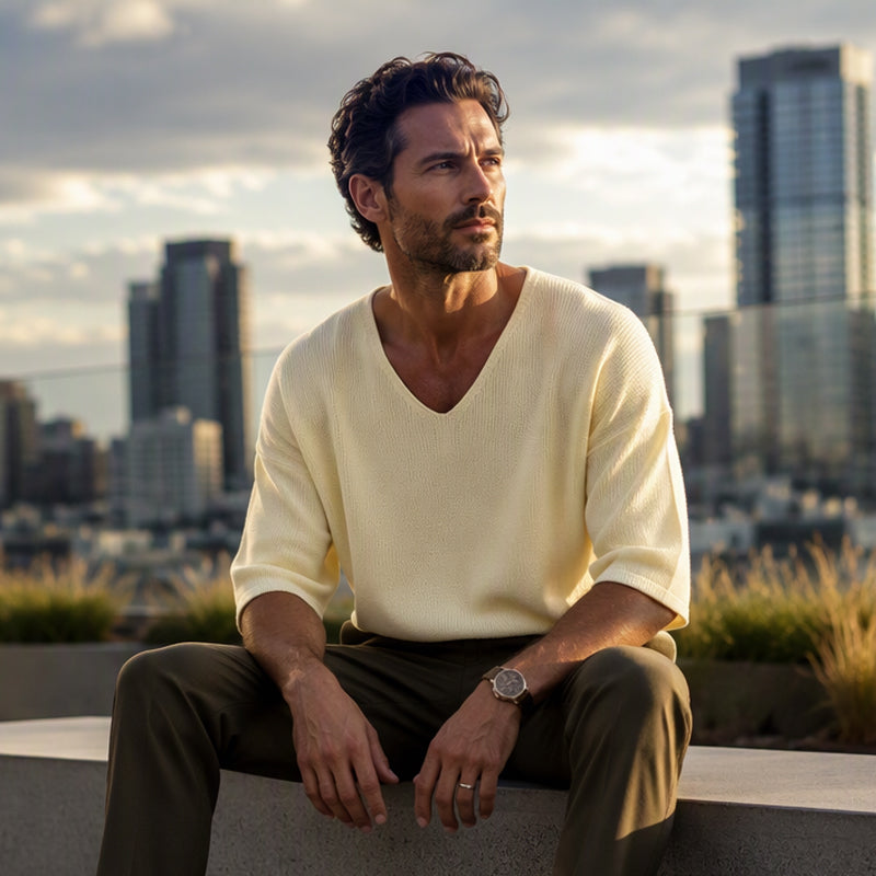 Men's Casual V-Neck Knit T-Shirt