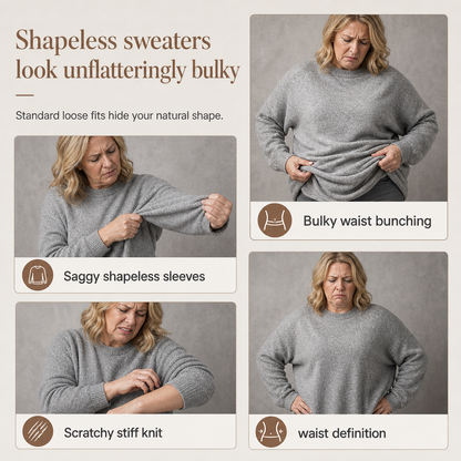 Women's Casual Loose Crew Neck Long Sleeve Knit Sweater with Drop Shoulder Batwing Sleeves and Side Ruched Design