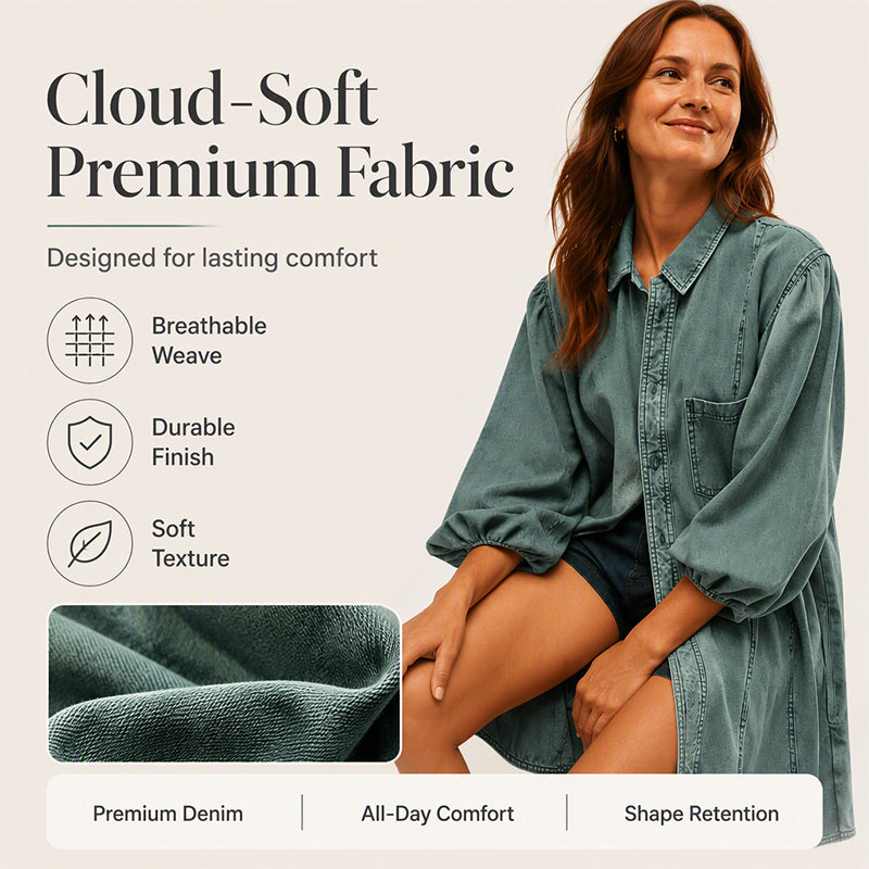 👗Waist-Defining, Comfortable Fit✨ Women's Lantern Sleeve Denim Dress – Cinched Waist & Comfortable Fabric | Flattering Silhouette ✨