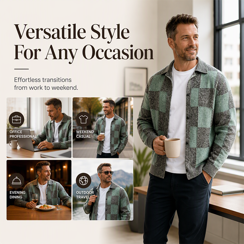 🍂Fall & Winter Warmth, Layer or Wear Alone🧶 Men's Vintage Checkerboard Sweater – Warm Knit, Versatile Wear ✨
