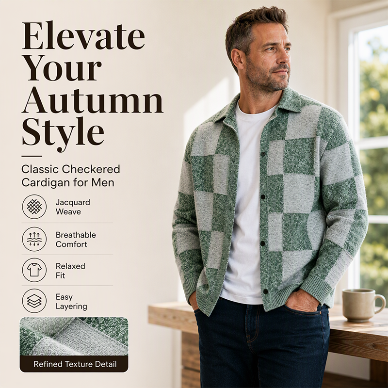 🍂Fall & Winter Warmth, Layer or Wear Alone🧶 Men's Vintage Checkerboard Sweater – Warm Knit, Versatile Wear ✨