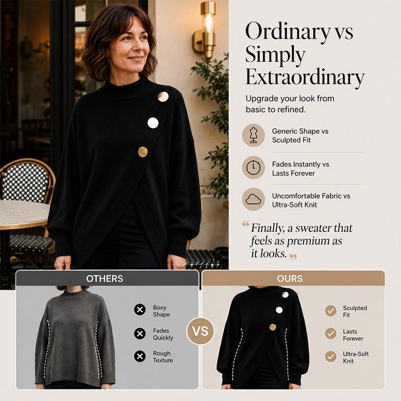 🌸Hot Sale 50% OFF💖Women's Asymmetric Hem Mock Neck Knit Sweater