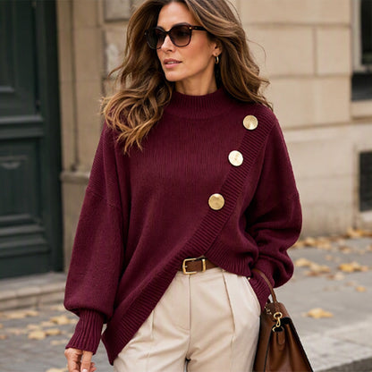 🌸Hot Sale 50% OFF💖Women's Asymmetric Hem Mock Neck Knit Sweater