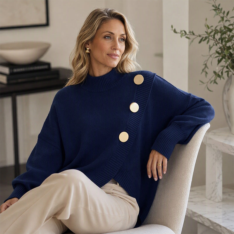 🌸Hot Sale 50% OFF💖Women's Asymmetric Hem Mock Neck Knit Sweater