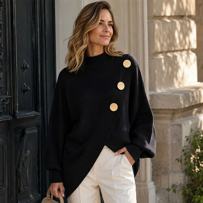 🌸Hot Sale 50% OFF💖Women's Asymmetric Hem Mock Neck Knit Sweater