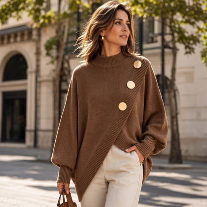 🌸Hot Sale 50% OFF💖Women's Asymmetric Hem Mock Neck Knit Sweater