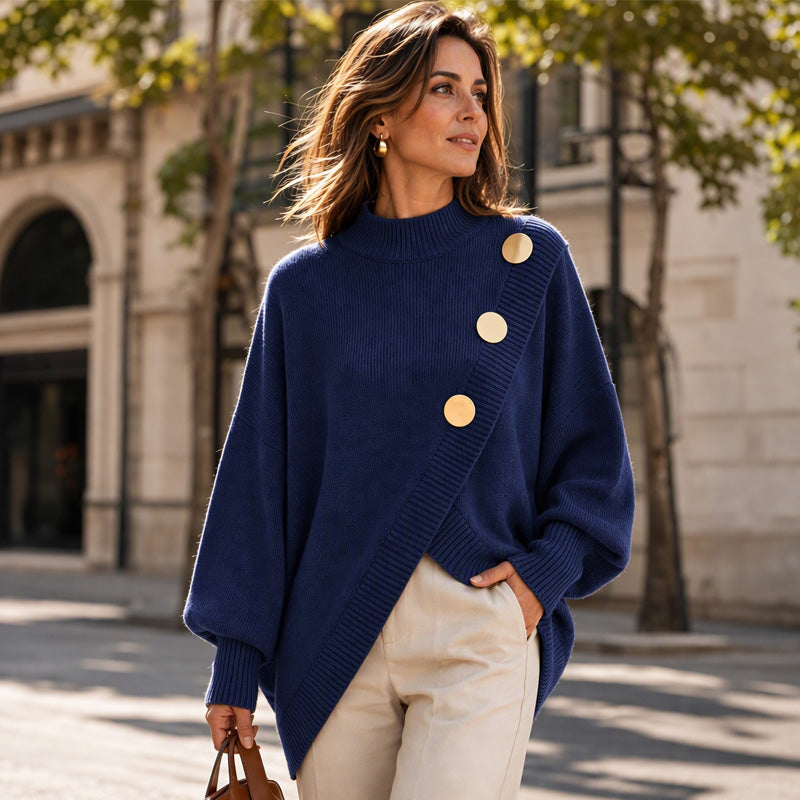 🌸Hot Sale 50% OFF💖Women's Asymmetric Hem Mock Neck Knit Sweater