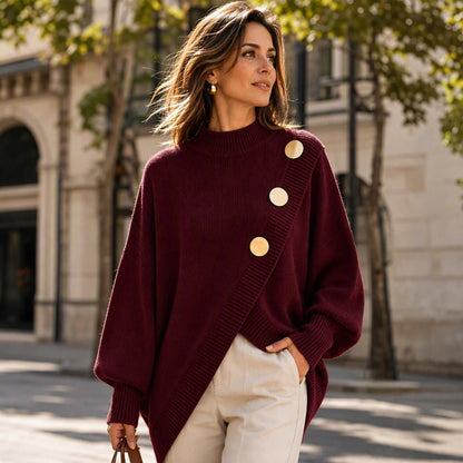 🌸Hot Sale 50% OFF💖Women's Asymmetric Hem Mock Neck Knit Sweater