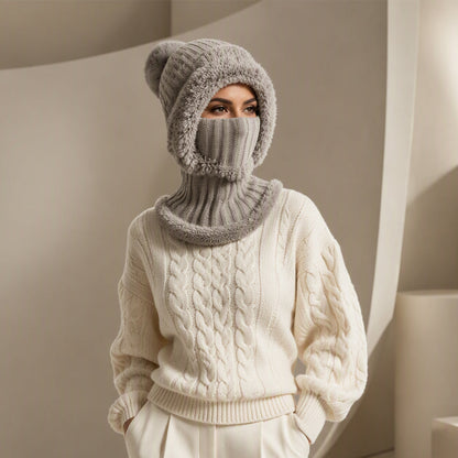 Women's Winter One-Piece Knitted Beanie Scarf Mask