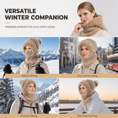 Women's Winter One-Piece Knitted Beanie Scarf Mask