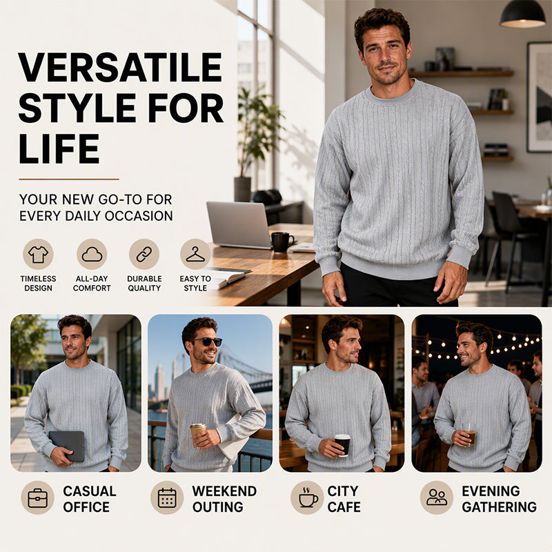 Men's Cable Knit Crewneck Sweatshirt