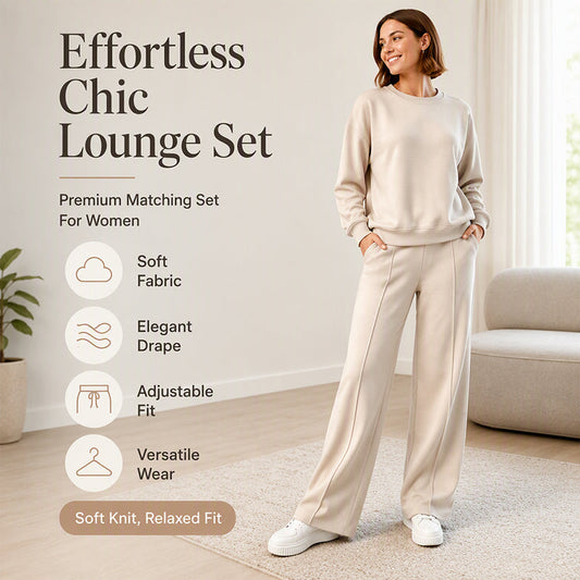 ✨ 50% OFF | Women's 2-Piece Crewneck & Wide-Leg Lounge Set – Soft Air-Knit