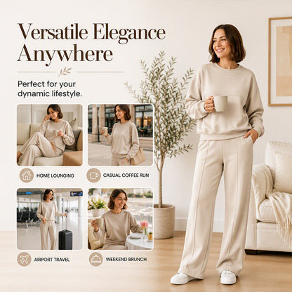 ✨ 50% OFF | Women's 2-Piece Crewneck & Wide-Leg Lounge Set – Soft Air-Knit