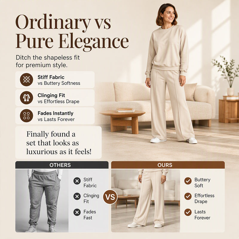 ✨ 50% OFF | Women's 2-Piece Crewneck & Wide-Leg Lounge Set – Soft Air-Knit