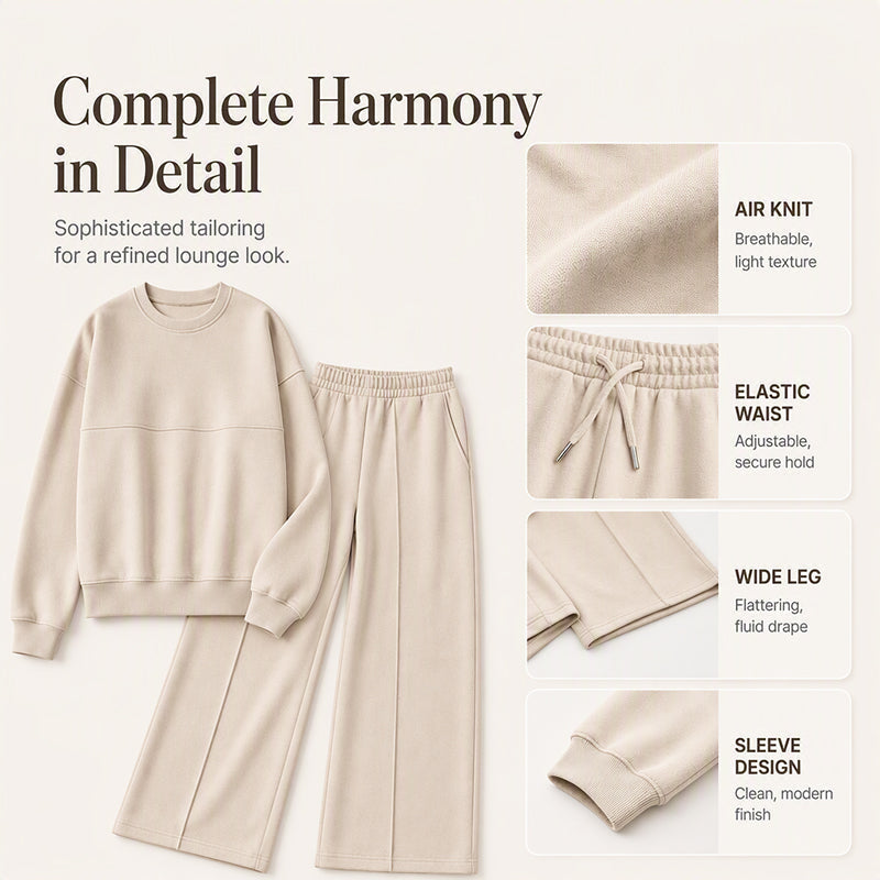 ✨ 50% OFF | Women's 2-Piece Crewneck & Wide-Leg Lounge Set – Soft Air-Knit