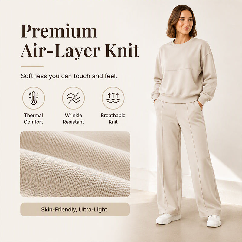 ✨ 50% OFF | Women's 2-Piece Crewneck & Wide-Leg Lounge Set – Soft Air-Knit