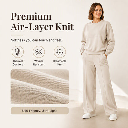 ✨ 50% OFF | Women's 2-Piece Crewneck & Wide-Leg Lounge Set – Soft Air-Knit