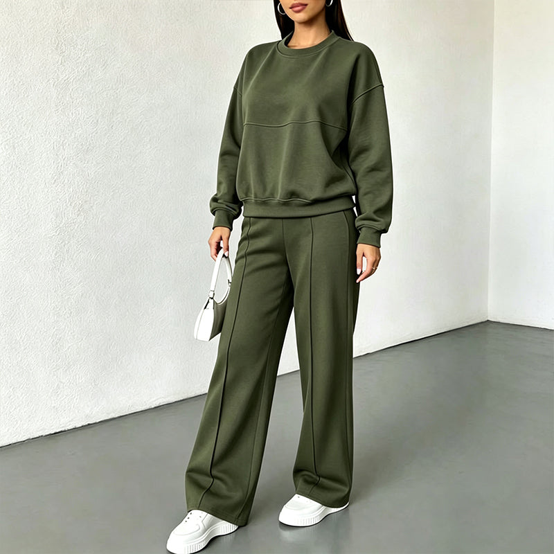 ✨ 50% OFF | Women's 2-Piece Crewneck & Wide-Leg Lounge Set – Soft Air-Knit