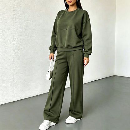 ✨ 50% OFF | Women's 2-Piece Crewneck & Wide-Leg Lounge Set – Soft Air-Knit