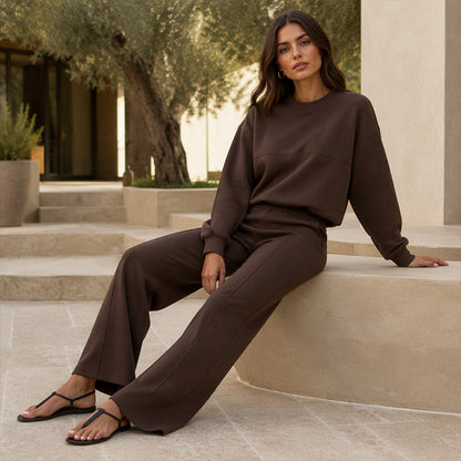 ✨ 50% OFF | Women's 2-Piece Crewneck & Wide-Leg Lounge Set – Soft Air-Knit