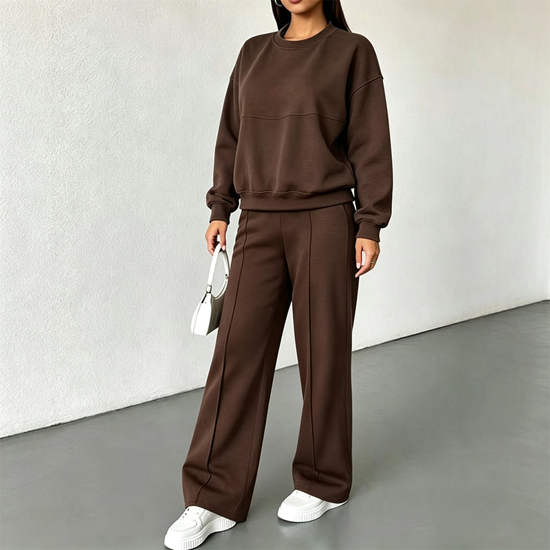✨ 50% OFF | Women's 2-Piece Crewneck & Wide-Leg Lounge Set – Soft Air-Knit