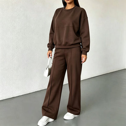 ✨ 50% OFF | Women's 2-Piece Crewneck & Wide-Leg Lounge Set – Soft Air-Knit