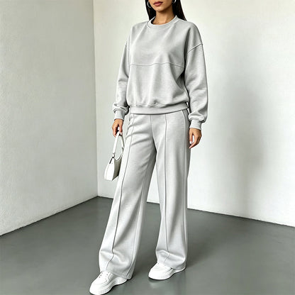 ✨ 50% OFF | Women's 2-Piece Crewneck & Wide-Leg Lounge Set – Soft Air-Knit