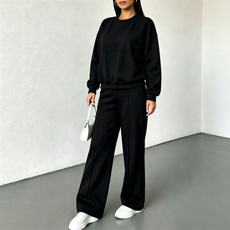 ✨ 50% OFF | Women's 2-Piece Crewneck & Wide-Leg Lounge Set – Soft Air-Knit