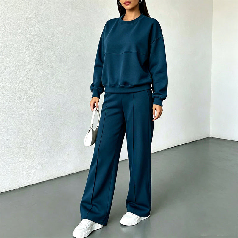 ✨ 50% OFF | Women's 2-Piece Crewneck & Wide-Leg Lounge Set – Soft Air-Knit