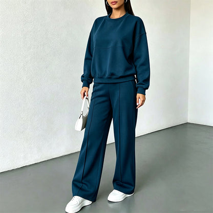 ✨ 50% OFF | Women's 2-Piece Crewneck & Wide-Leg Lounge Set – Soft Air-Knit